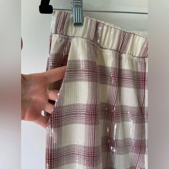 Eva Franco Wide Leg Pants plaid High-Rise Sequin Feather Pockets Elastic Waist S - Picture 4 of 8